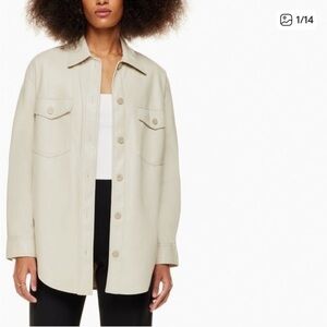 Wilfred Ganna Faux Leather Matte Ivory Long Sleeve Shirt Jacket
